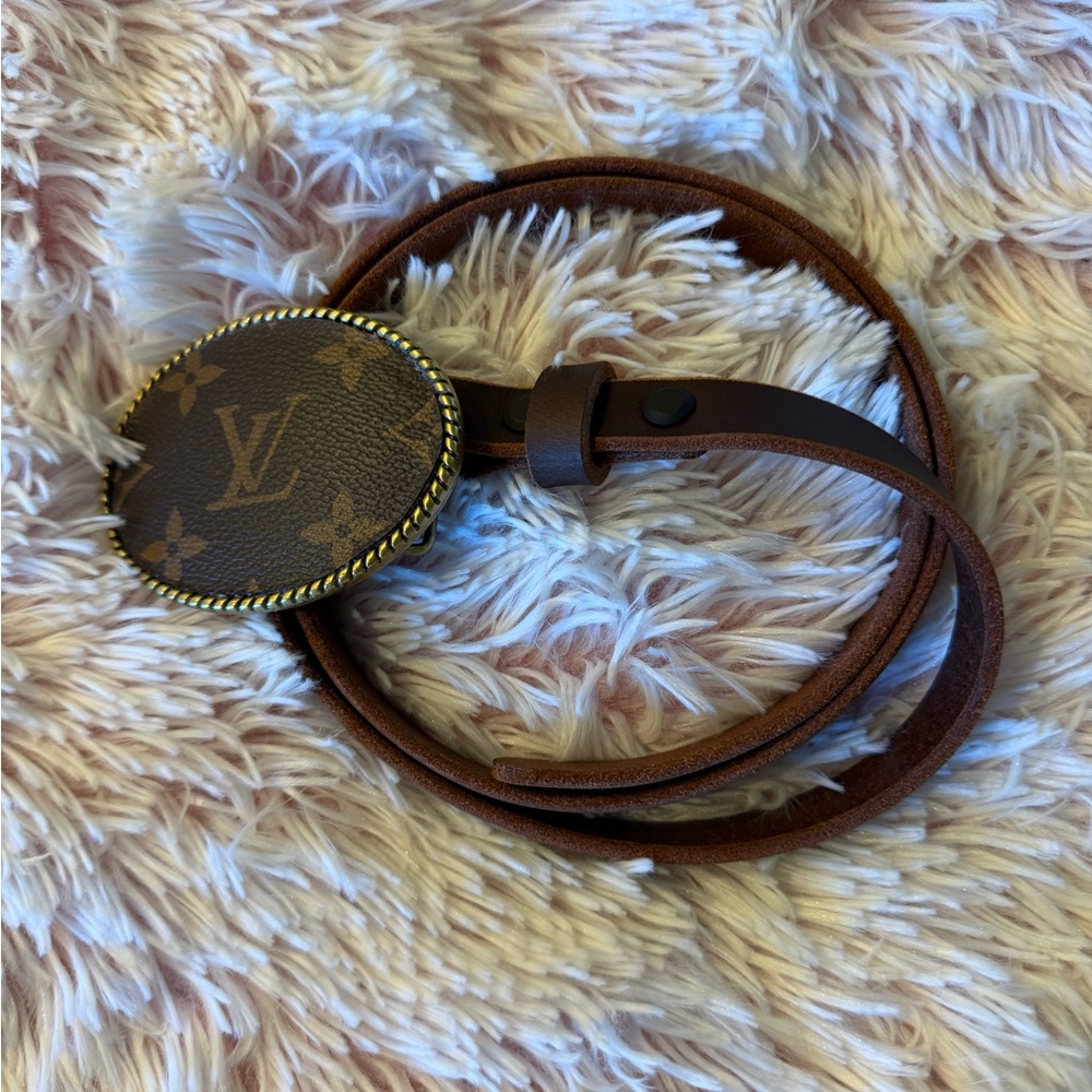 Brown Louis Vuitton Upcycled Repurposed Women's Belt Buckle & Belt